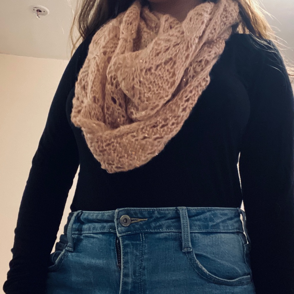 Pink cable knit infinity scarf